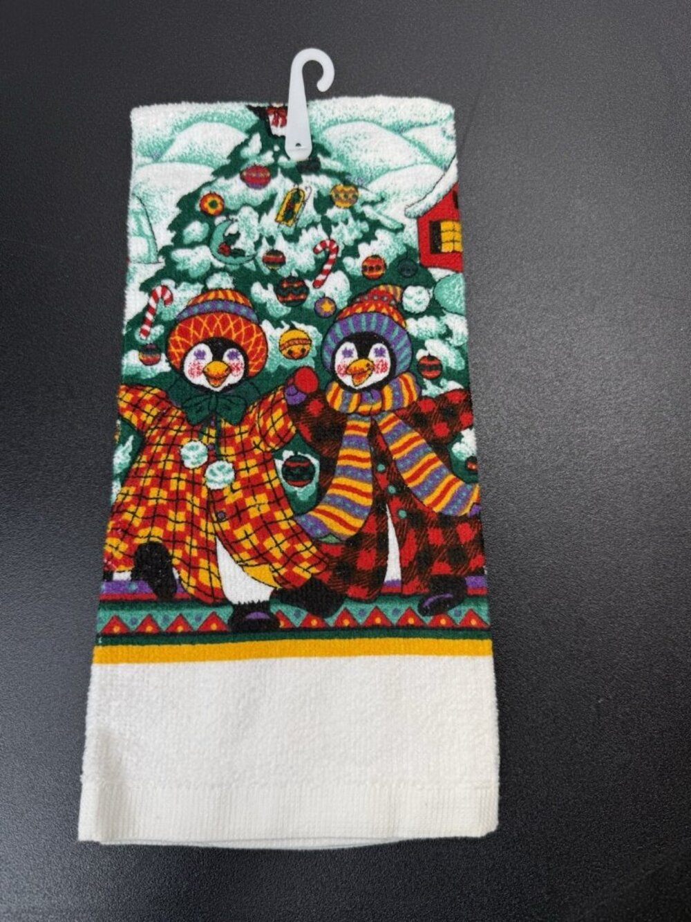 Vintage Kitchen Towel Christmas Penguins Cotton Dish Towel Revere Mills